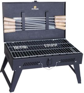 Dymon Briefcase and Picnic Metal Barbeque with 8 Skewers, 1 Iron Grill Black