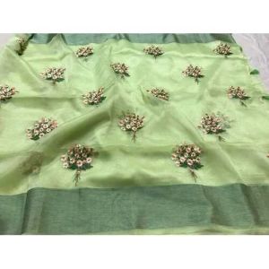 Stylish Embroidery Linen Saree