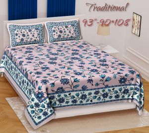 Gulabi Nagari Pure Cotton Double Bedsheet with 2 Pillow Covers-(NDB-GN-01-P)