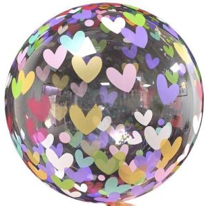 HIPPITY HOP TRANPARENT HEART PRINTED MULTICOLOUR BOBO BALLOON 18 INCH