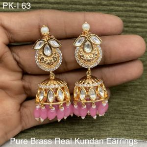 Pure Brass Real Kundan Earrings Jhumki