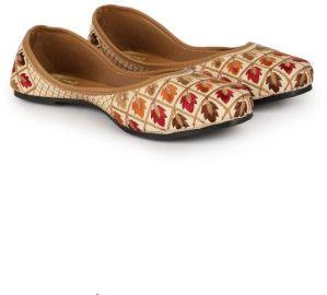 The Desi Dulhan Women Golden unique Embroidered Jutti with PVC Sole