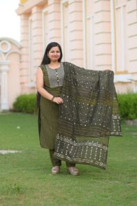 Green Cotton Silk Suit Set