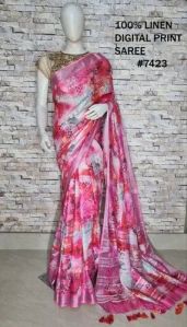 Digital Printed Linen Saree