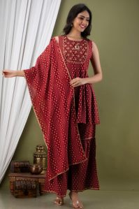 Maroon Zigzag Sharara Set