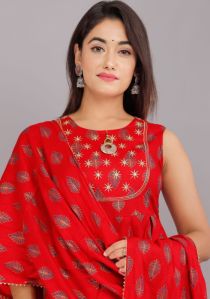 Red Leaf Print Sharara Set