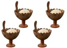Handmade Coconut Shell Dessert Cup with Spoon Set of 4