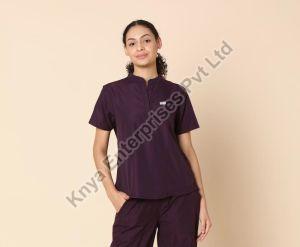 Knya Classic Womens Wine 5-Pocket Mandarin Scrub Suit