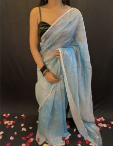 Beautiful Banarsi pure Tissue Crush Plain Saree