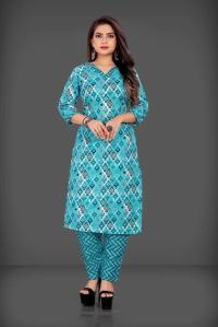 Women Sky Blue Printed Kurta and Pant Set