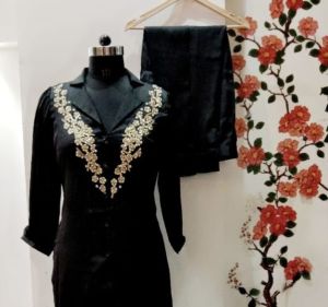 pearl hand embroidery black georgette cord set