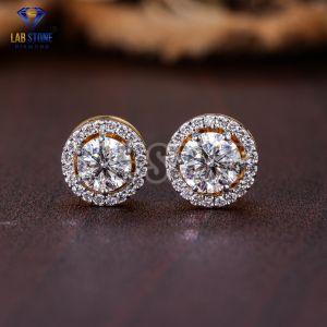 Round Cut Diamond Yellow Gold Stud Earrings