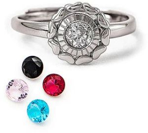 Silver Wheel Of Heart Adjustable Ring (5 in 1 Crystal)