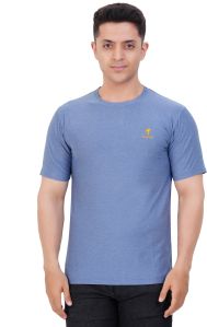 Mens Grey Polyester Round Neck T-Shirts