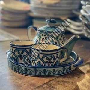 Ceramic Hand Painted Tea Pot Cups Set