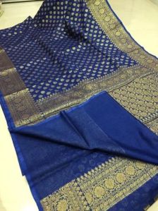 Blue Banarasi Semi Georgette Silk Saree