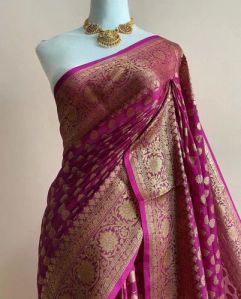 Magenta Banarasi Semi Georgette Silk Saree