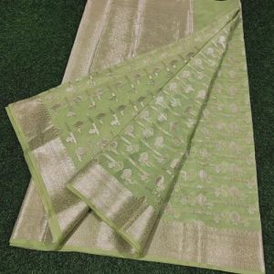 Pista Green Banarasi Semi Georgette Saree