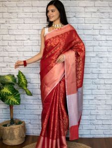 Red Banarasi Soft Silk Saree