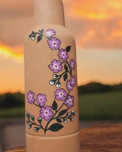 Hand painted clay water bottle