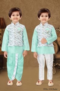 0-2 Years Boys Rama Color Dhoti Kurta Combo Set