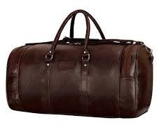 Brown Plain Leather Duffle Bag