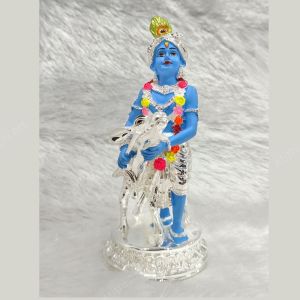 Silver Plated Resin Krishna Statue