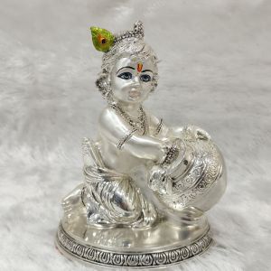 Silver Plated Laddu Gopal with Matki