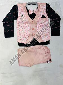 Peach Printed Kids Baba Suit