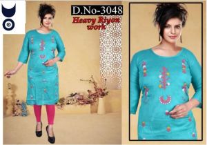 Ladies Blue Printed Rayon Kurti