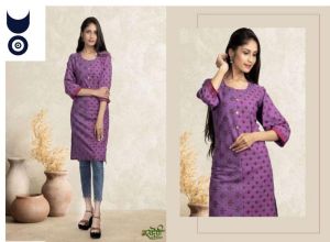 Ladies Purple Printed Rayon Kurti