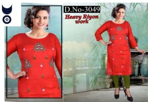 Ladies Red Printed Rayon Kurti