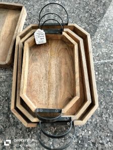 Wood tray set of 3 and metal handle