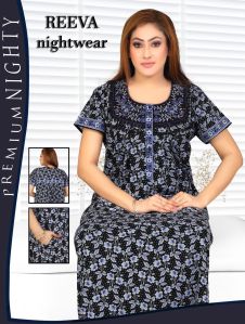 Blue Printed Cotton Nighty