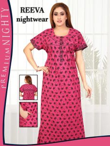 Dark Pink Printed Cotton Nighty