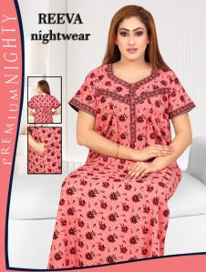 Pink Printed Cotton Nighty