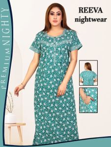 Sea Green Printed Cotton Nighty