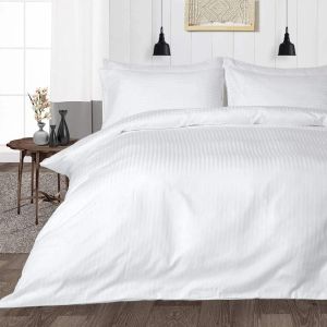 Plain White Cotton Striped Duvet Cover