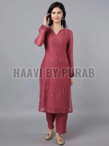 Ladies V Neck Chanderi Silk Kurta