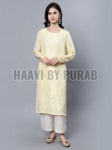 Ladies Yellow Cupro Silk Kurta