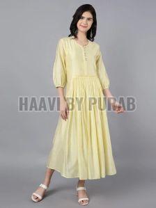 Ladies Pleated Chanderi Silk Kurta with Pockets