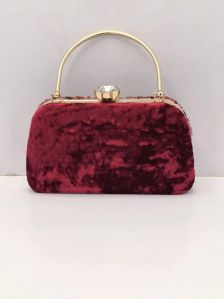 Women Maroon Velvet Clutch Bag