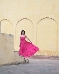 side waist cut-out hot pink tier maxi dress