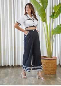 Zic-zac multi-laced pants with collared crop top co-ord set