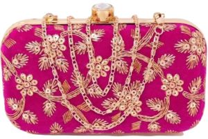 Velvet Bridal Partywear Wedding Clutch InPink