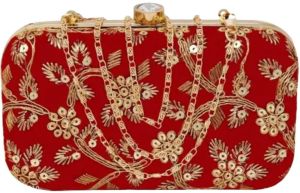 Velvet Bridal Partywear Wedding Clutch InRed