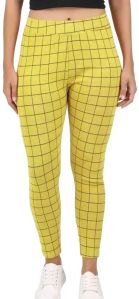 Yellow Checkered Cotton Blend Jegging