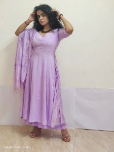 Purple Anarkali flared Suit Set