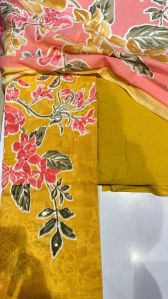 yellow flower printed cotton unstitched suit