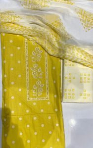 Yellow Printed And Embroidered Unstiched Suit